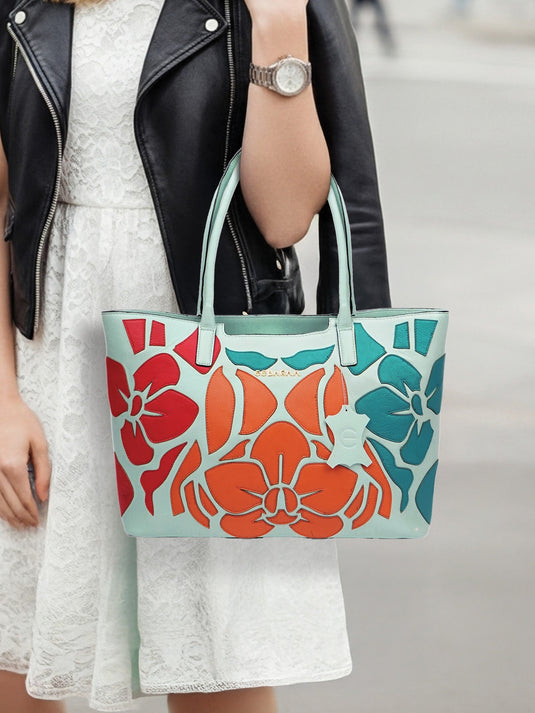 Eye-Catching Red & Orange Blue Tote Handbag - Fun & Functional