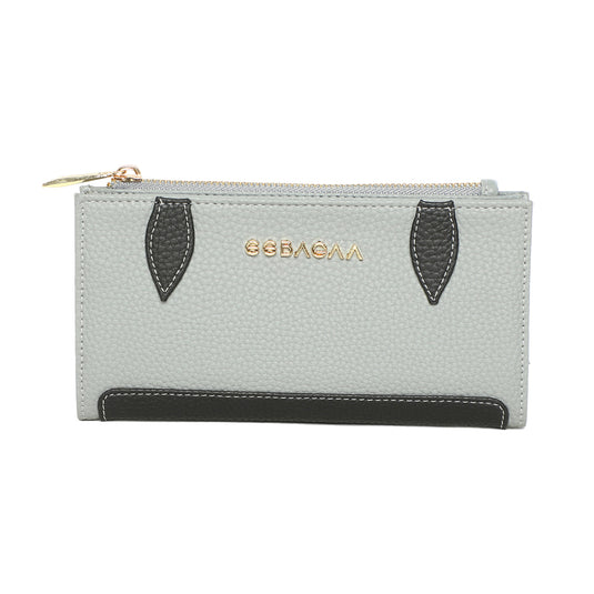 EEBAGAA Grey & Black PU Leather 2-Fold Wallet – Elegant Textured Design