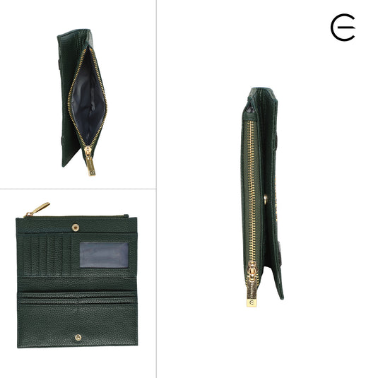 EEBAGAA Green Pebbled Leather Wallet with Contrast Trim – Elegant & Durable Design