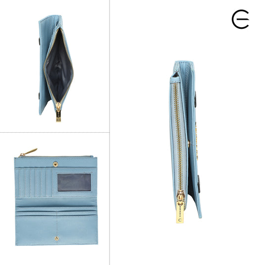 EEBAGAA Blue & Black PU Leather 2-Fold Wallet – Sleek Contrast Design