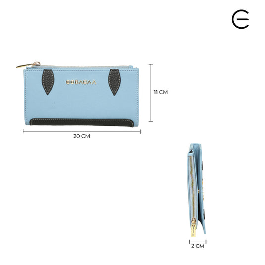 EEBAGAA Blue & Black PU Leather 2-Fold Wallet – Sleek Contrast Design