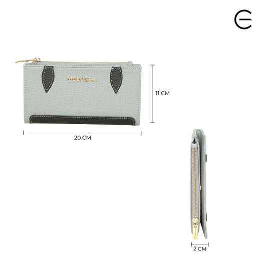 EEBAGAA Grey & Black PU Leather 2-Fold Wallet – Elegant Textured Design
