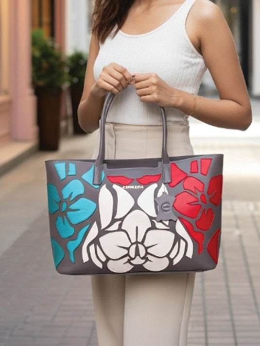 Trendy Red & Blue Cream Tote Handbag - Stand Out in Style