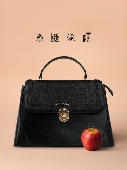 Sleek Black Satchel Sling Bag | Zipper, Button, Detachable Strap