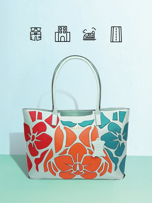 Eye-Catching Red & Orange Blue Tote Handbag - Fun & Functional