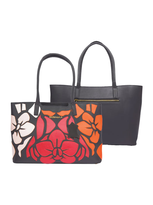 Vibrant Red & Orange Cream Tote Handbag - Bold & Beautiful