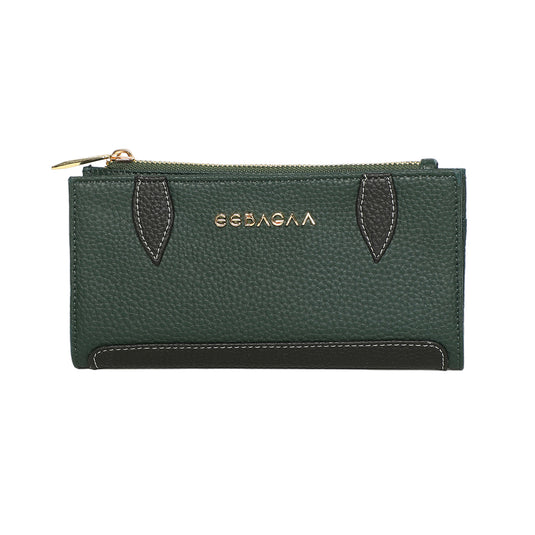 EEBAGAA Green Pebbled Leather Wallet with Contrast Trim – Elegant & Durable Design