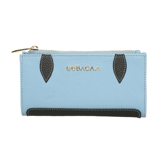 EEBAGAA Blue & Black PU Leather 2-Fold Wallet – Sleek Contrast Design