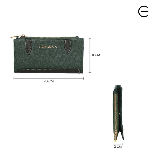 EEBAGAA Green Pebbled Leather Wallet with Contrast Trim – Elegant & Durable Design