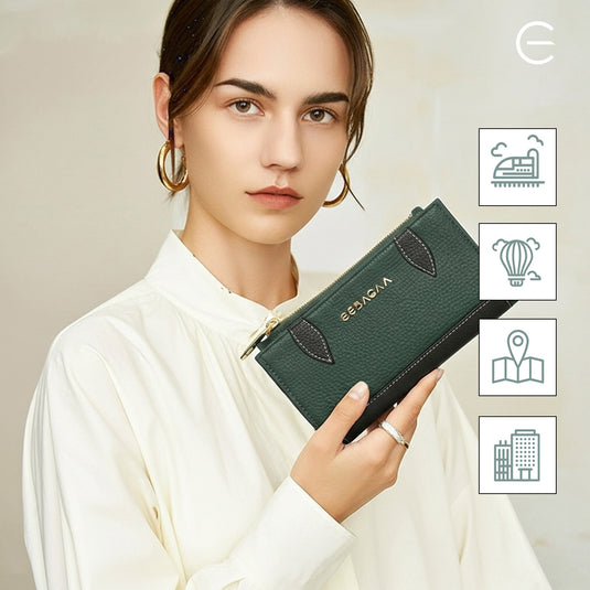EEBAGAA Green Pebbled Leather Wallet with Contrast Trim – Elegant & Durable Design