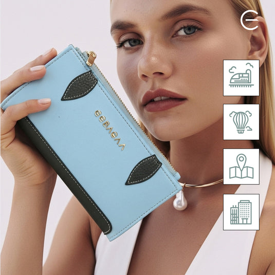 EEBAGAA Blue & Black PU Leather 2-Fold Wallet – Sleek Contrast Design
