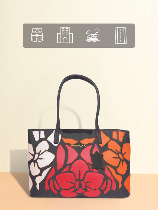 Vibrant Red & Orange Cream Tote Handbag - Bold & Beautiful