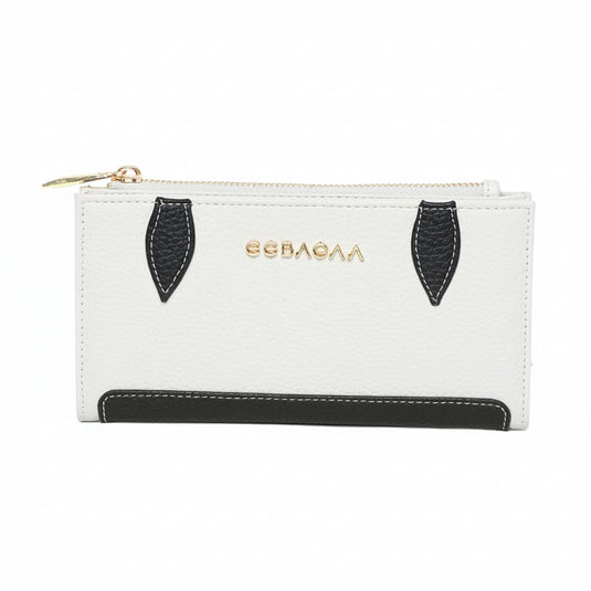 EEBAGAA White & Black PU Leather 2-Fold Wallet Elegant Contrast Design